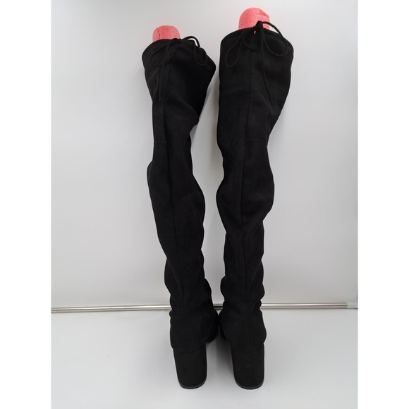 Black suede low heel Thigh High Rubber traction sole Back tie Boots 250 8.5 - Picture 5 of 6